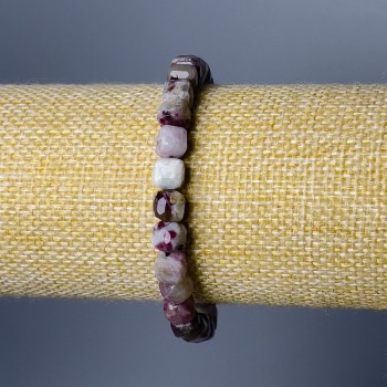 Bracelet Natural Tourmaline Beads Faceted Cubes, 7mm Dia., 18cm Length (Stretch)
