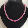 Opal Glass Bead Necklace in Raspberry Matte Chameleon, smooth round beads 8mm dia., length 49cm