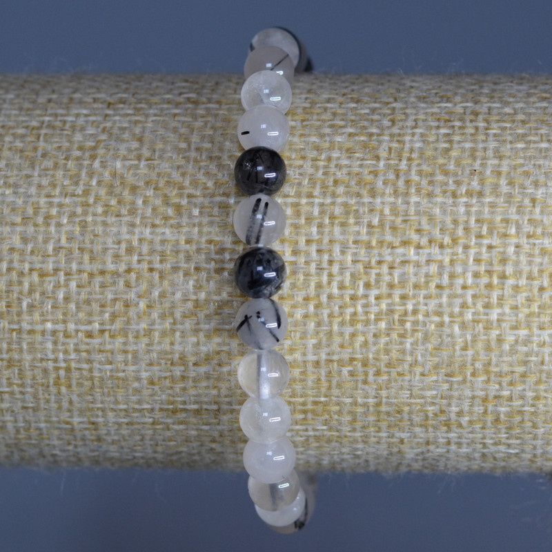 Rutilated Quartz Hairy Bracelet | Natural Stone Bead, Smooth Round Bead, 6.5 mm diameter, 18 cm length (stretch)