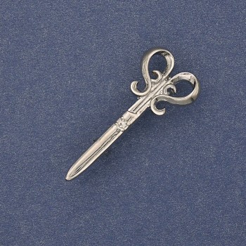 Brooch 'Scissors' with white crystal on silver metal 15×34mm