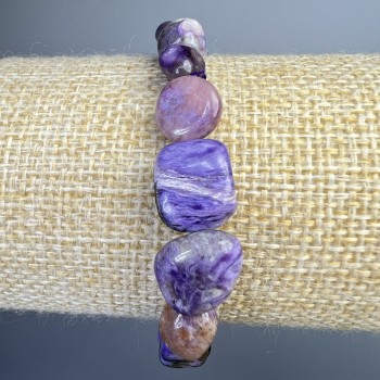 Bracelet Charoite natural stone large faceted beads, diameter 9×12mm±, length 18cm± (stretch)