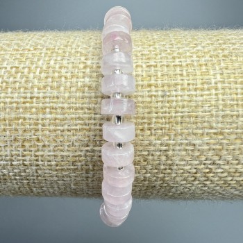 Bracelet Pink Quartz natural stone disc beads, diameter 7×3mm ±, length 18cm ± (stretch) with seed beads