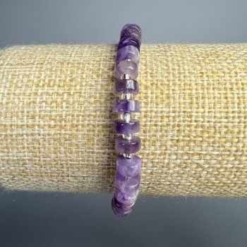 Amethyst bracelet natural stone chip, diameter 6.5×3mm±, length 18cm± (stretch) with seed beads