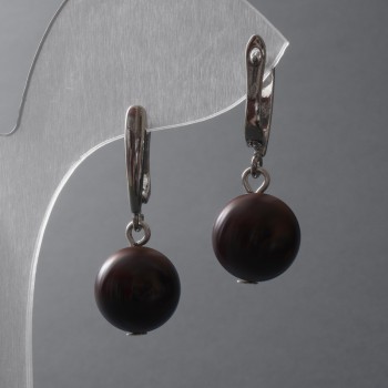 Garnet Earrings natural stone smooth bead, diameter 12mm±, English clasp, length 33mm+