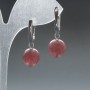 Earrings Strawberry Quartz Natural Stone Smooth Bead, Ø 12.5mm±, lobster clasp, length 33mm+