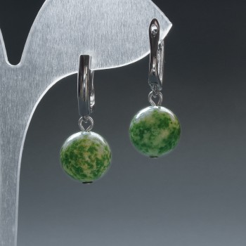 Mocha Agate Bead Earrings round ball 12.5 mm ± with English clasp, length 33 mm+