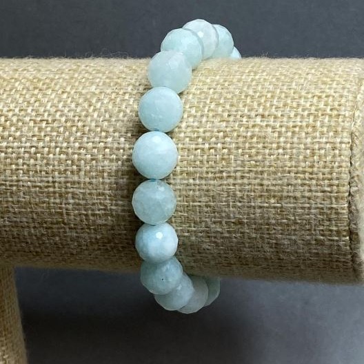 Angelite Bracelet Natural Stone Bead, Faceted Round 10 mm ±, Length 18 cm ± (stretch)