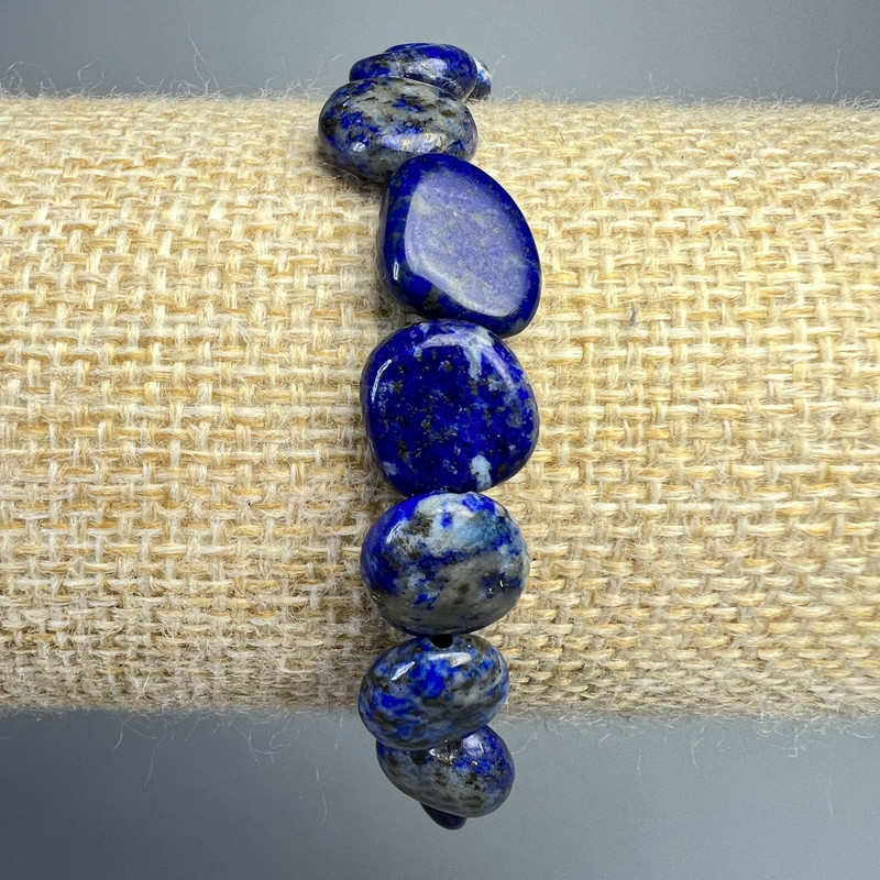 Lapis Lazuli Natural Stone Bead Bracelet, round faceted beads 10x12mm, stretch length 18cm