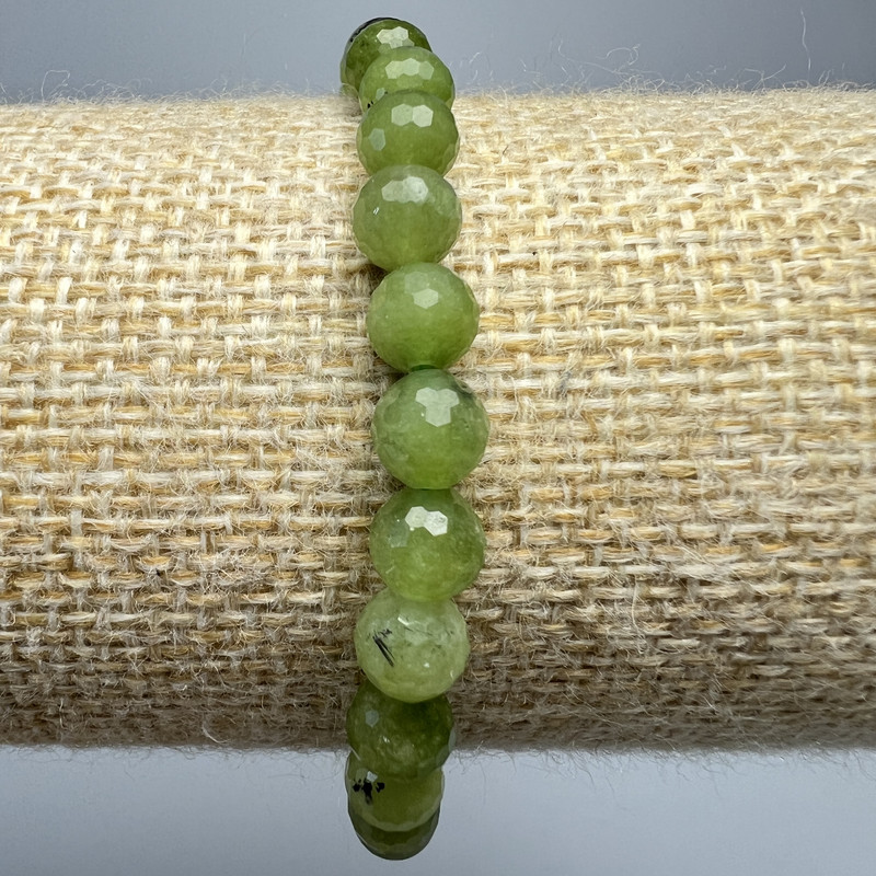 Bracelet Jadeite Canadian natural stone faceted beads, diameter 6mm±, length 18cm± (elastic)