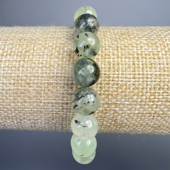 Bracelet Prehnite Natural Stone Smooth Bead, diameter 10mm±, length 18cm± (stretch)