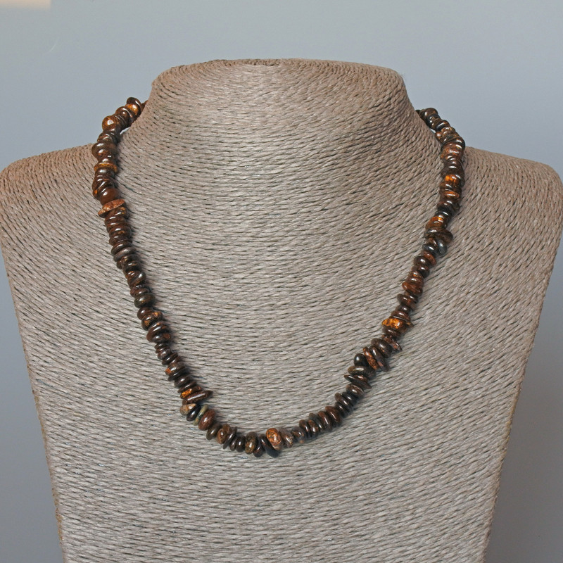 Bronzite Necklace, natural stone nugget, 7×3 mm, length 47 cm +/-