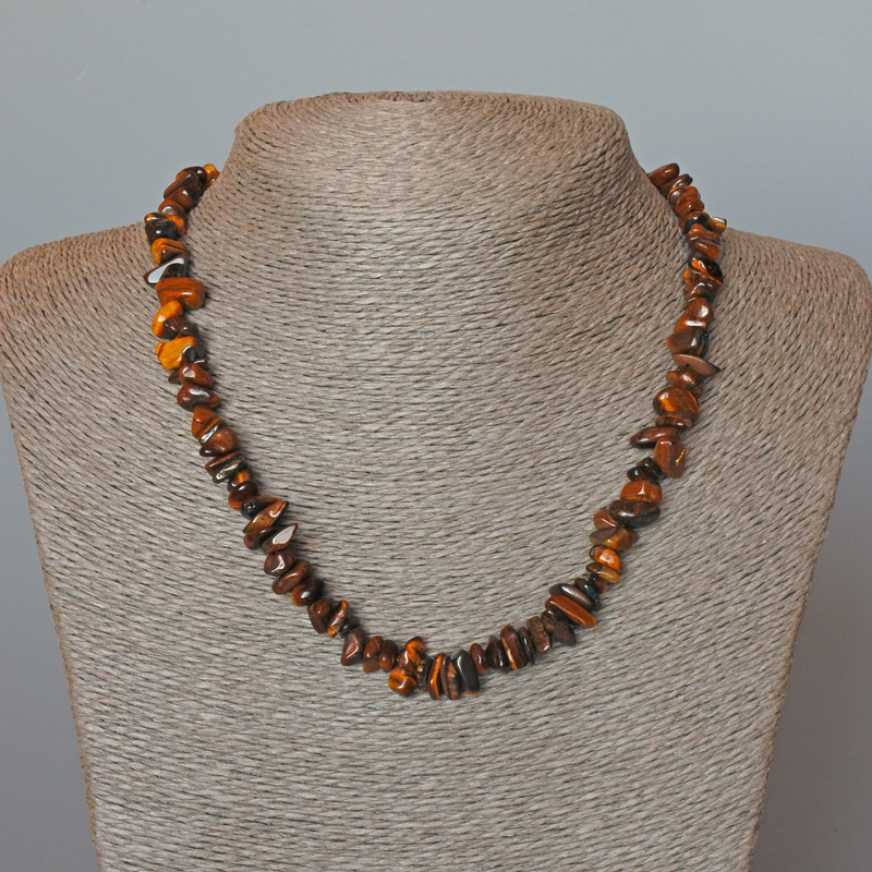 Tiger's Eye Necklace natural stone chip, diameter 7x3mm ±, length 47cm ±