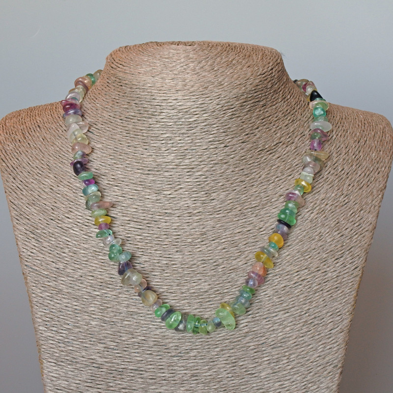 Fluorite Necklace, natural stone, faceted beads, diameter 8x3mm, length 47 cm