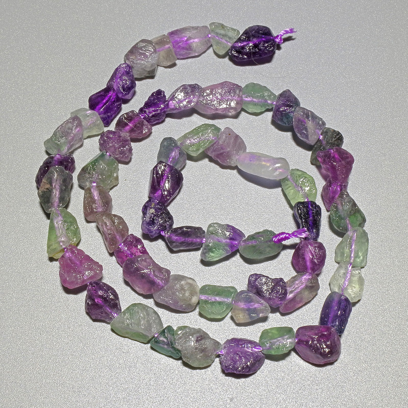 Fluorite Beads Natural Unpolished Stone Tumbled, Diameter 6x8mm, +/- length 40cm on Thread