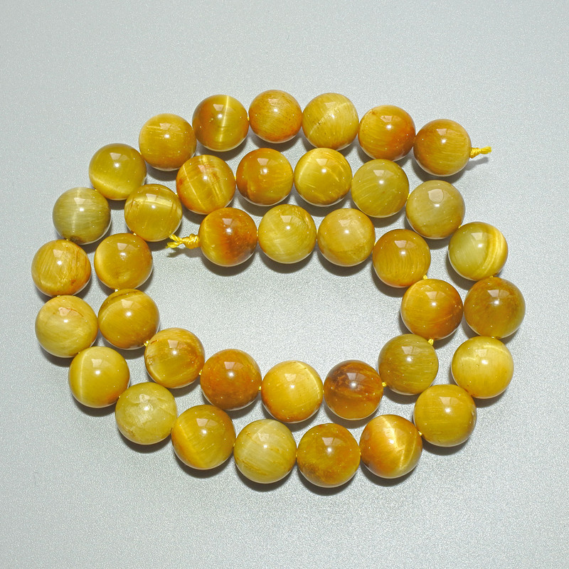 Yellow Cat's Eye Beads natural stone smooth round bead, diameter 10mm±, length 38cm± on thread