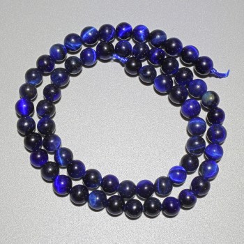 Blue Cat's Eye Beads, natural stone, smooth sphere, diameter 6.5mm±, length 38cm± on thread