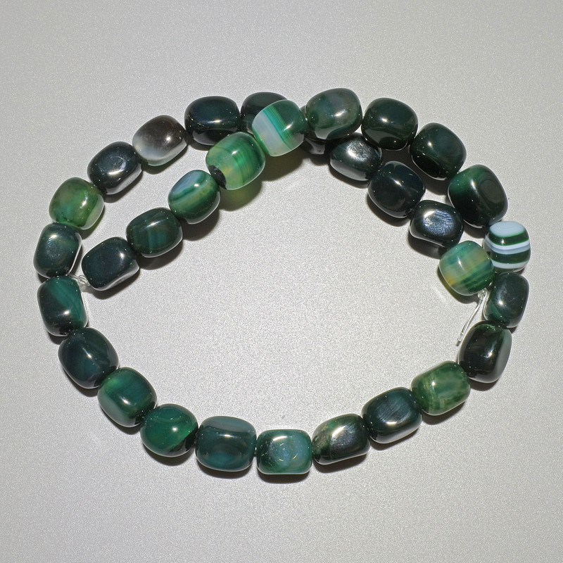 Agate Beads Green Natural Stone Brick-shaped, 9×12 mm, +-, Length 38 cm +- on Thread