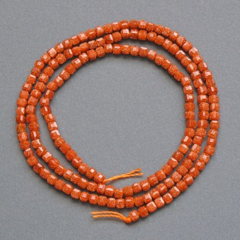 Beads Aventurine Golden Sand (synthetic) faceted cube, diameter 2mm±, length 37cm± on thread