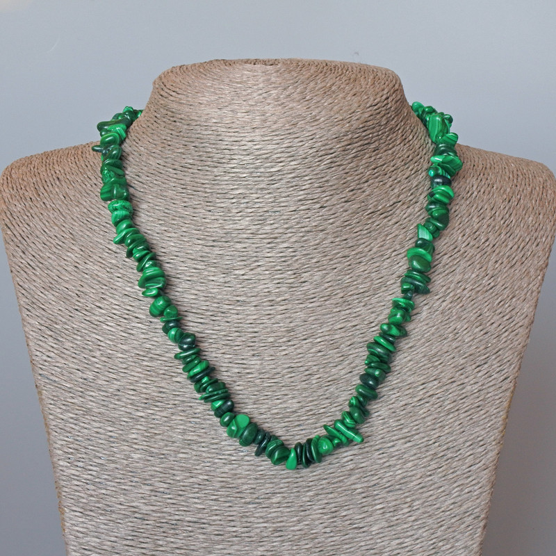 Malachite Necklace Natural Stone Chip, diameter 8×3mm±, length 48cm±
