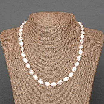 Chalcedony Necklace with Natural Stone, Oval Beads 8x10 mm, Length 48 cm