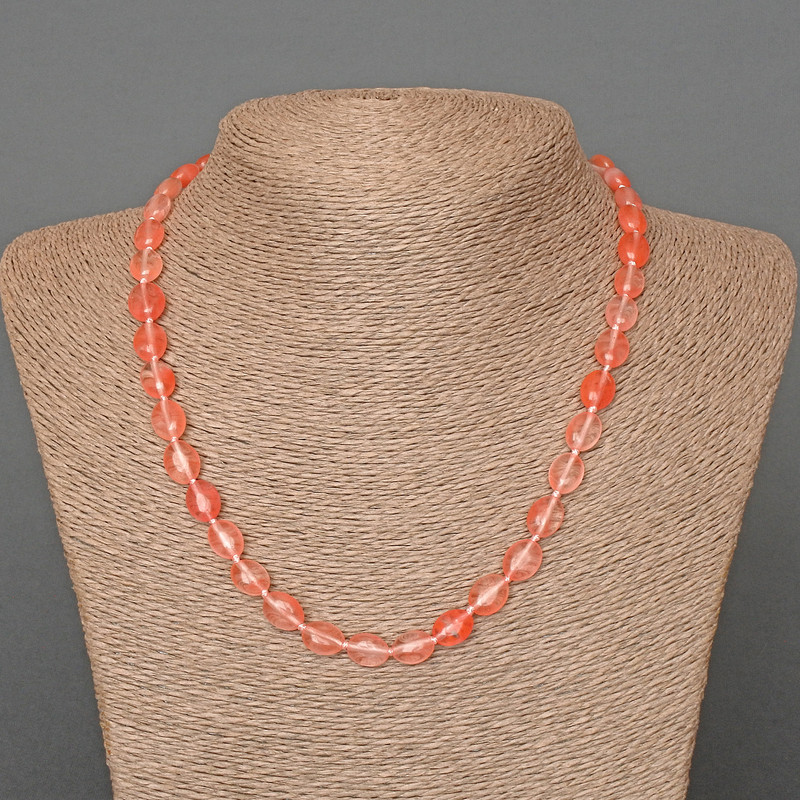 Chalcedony Necklace Natural Stone Oval, 8x10mm, length 48in